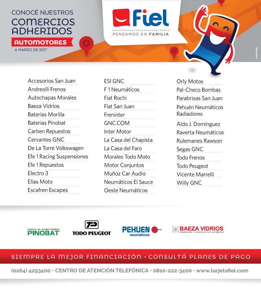 Comercios adheridos del rubro Automotores