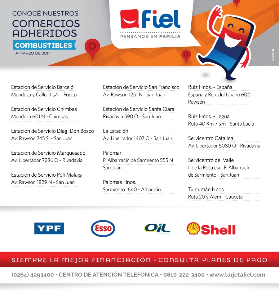Comercios adheridos del rubro Combustible